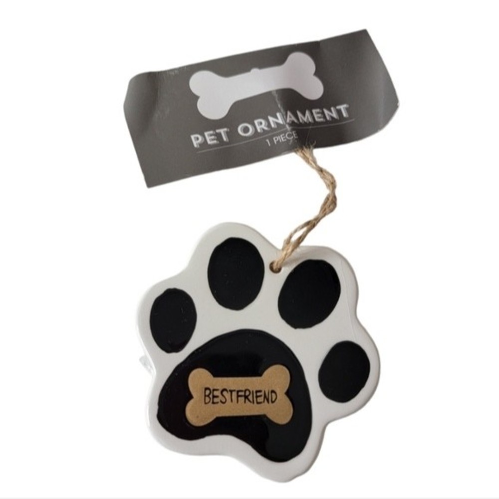 Christmas Pet Ornament paw black white gold Best Friend *